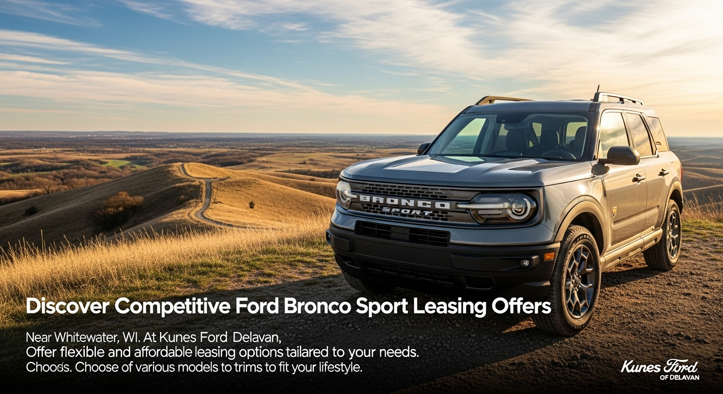 Discover competitive Ford Bronco Sport leasing offers near Whitewater, WI. At Kunes Ford of Delavan, we offer flexible and affordable leasing options tailored to your needs. Choose from various models and trims to fit your lifestyle.