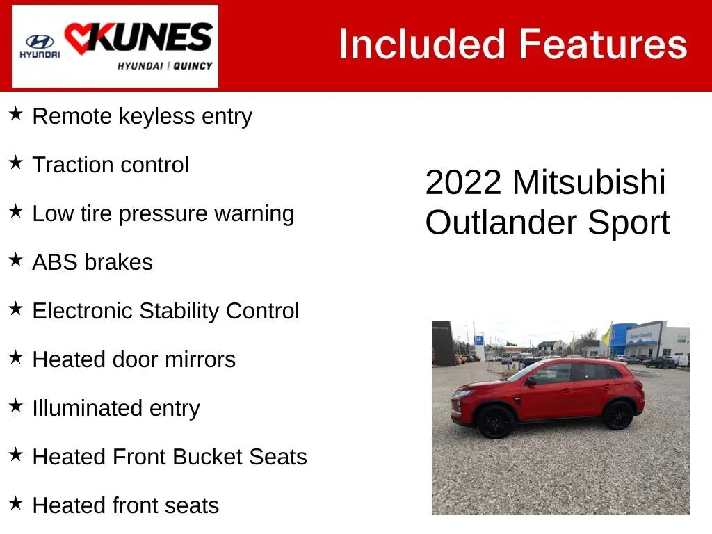 Used 2022 Mitsubishi Outlander Sport LE with VIN JA4ARUAU8NU019828 for sale in Quincy, IL