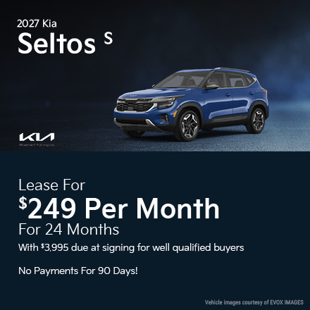 2027 Kia Seltos S  Lease for $249 per month for 24 months with $3,995 due at signing for well qualified buyers 