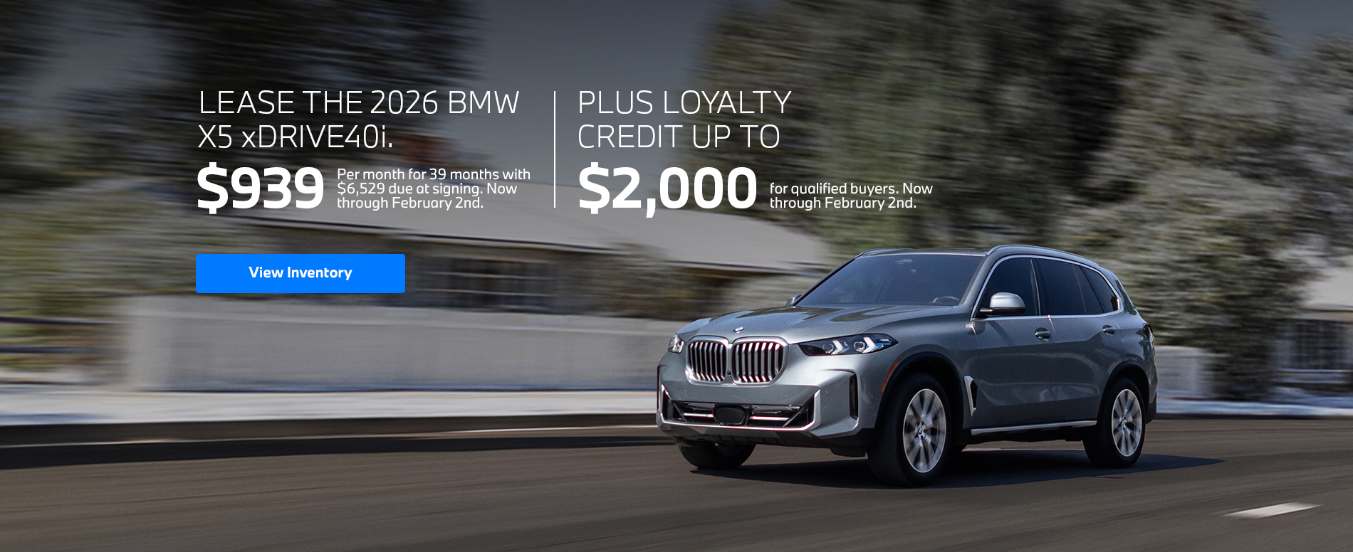 2026 X5 lease starting at $939 per month for 39 months