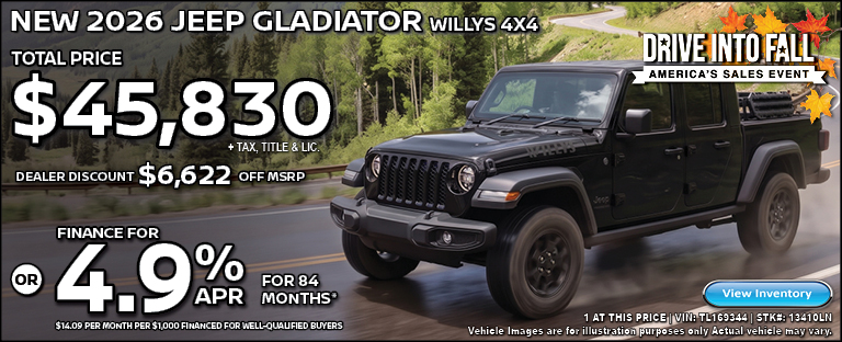 new 2026 Jeep gladiator willys 4X4