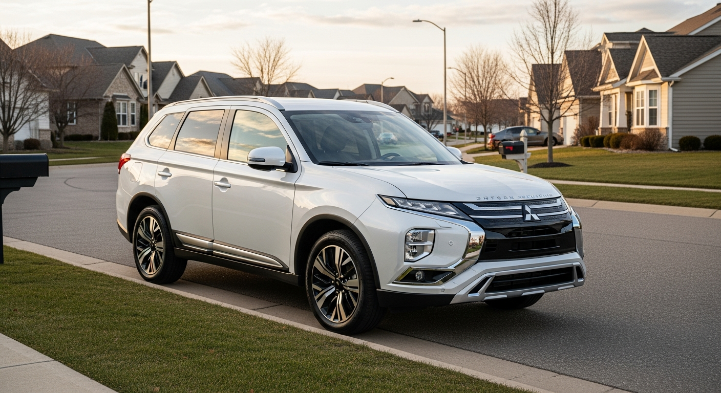 2026 Mitsubishi Outlander SE parked in suburban Sun Prairie, WI neighborhood