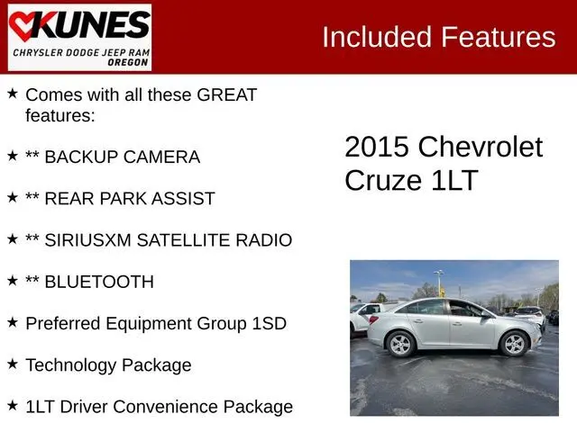 Used 2015 Chevrolet Cruze 1LT with VIN 1G1PC5SB3F7208402 for sale in Oregon, IL