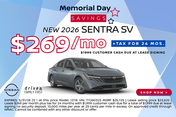 2026 Sentra SV Lease $299/mos. for 36 mos.
