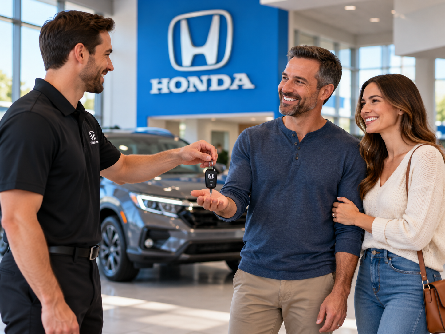 Honda technician inspecting a certified pre-owned vehicle in the service bay