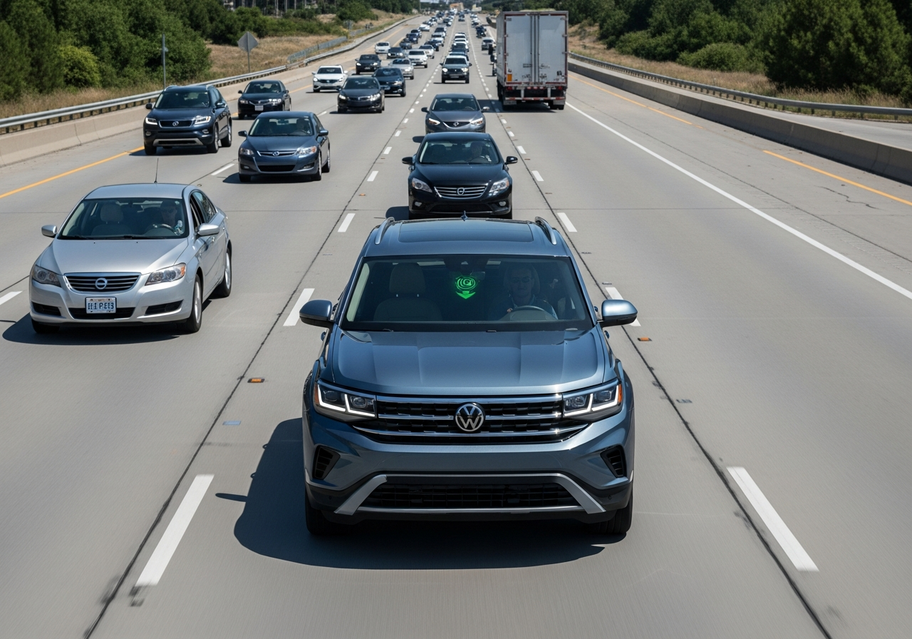 SUV on city street emphasizing active safety and driver assistance features