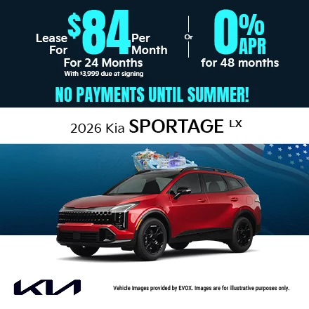 2026 Kia Sportage LX Lease for $84 per month with $5,999 due at signing Or 0.0% APR for 48 months