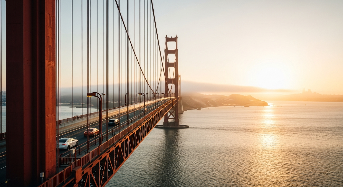 Golden Gate Bridge at sunset representing San Francisco, CA