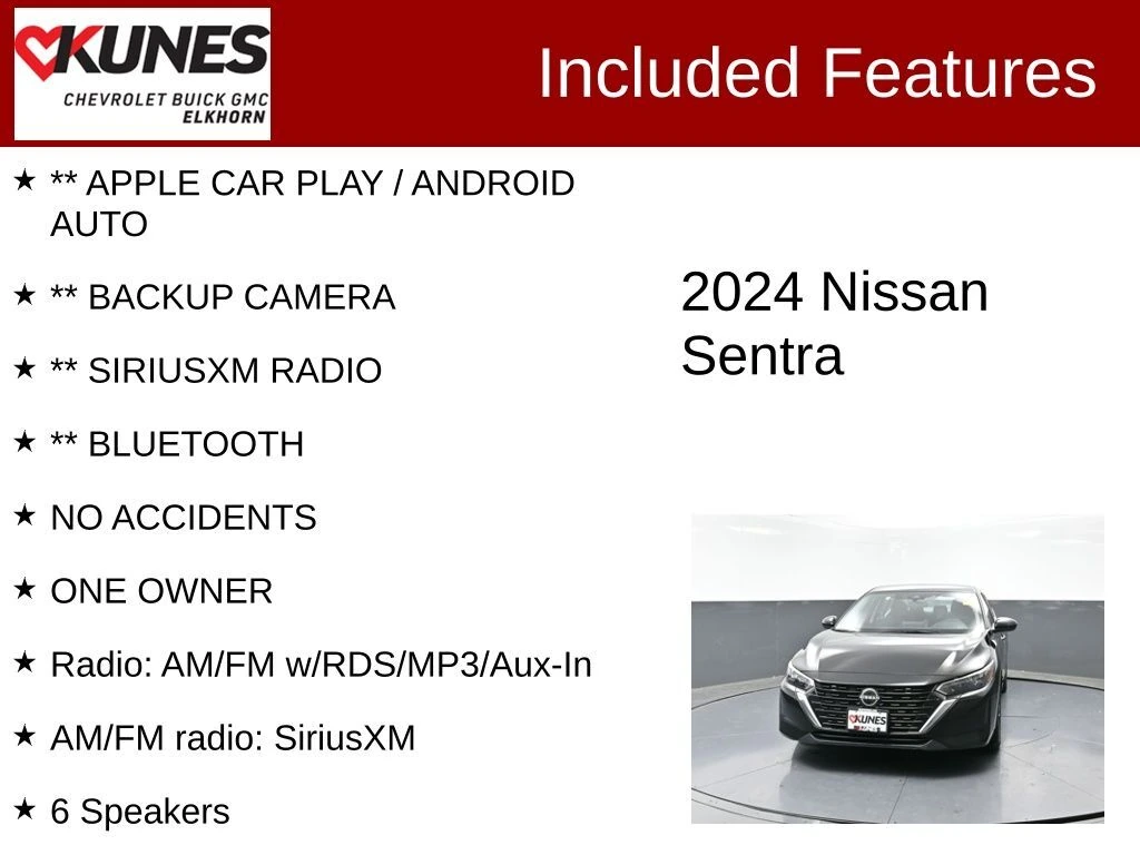 Used 2024 Nissan Sentra SV with VIN 3N1AB8CV7RY222996 for sale in Elkhorn, WI