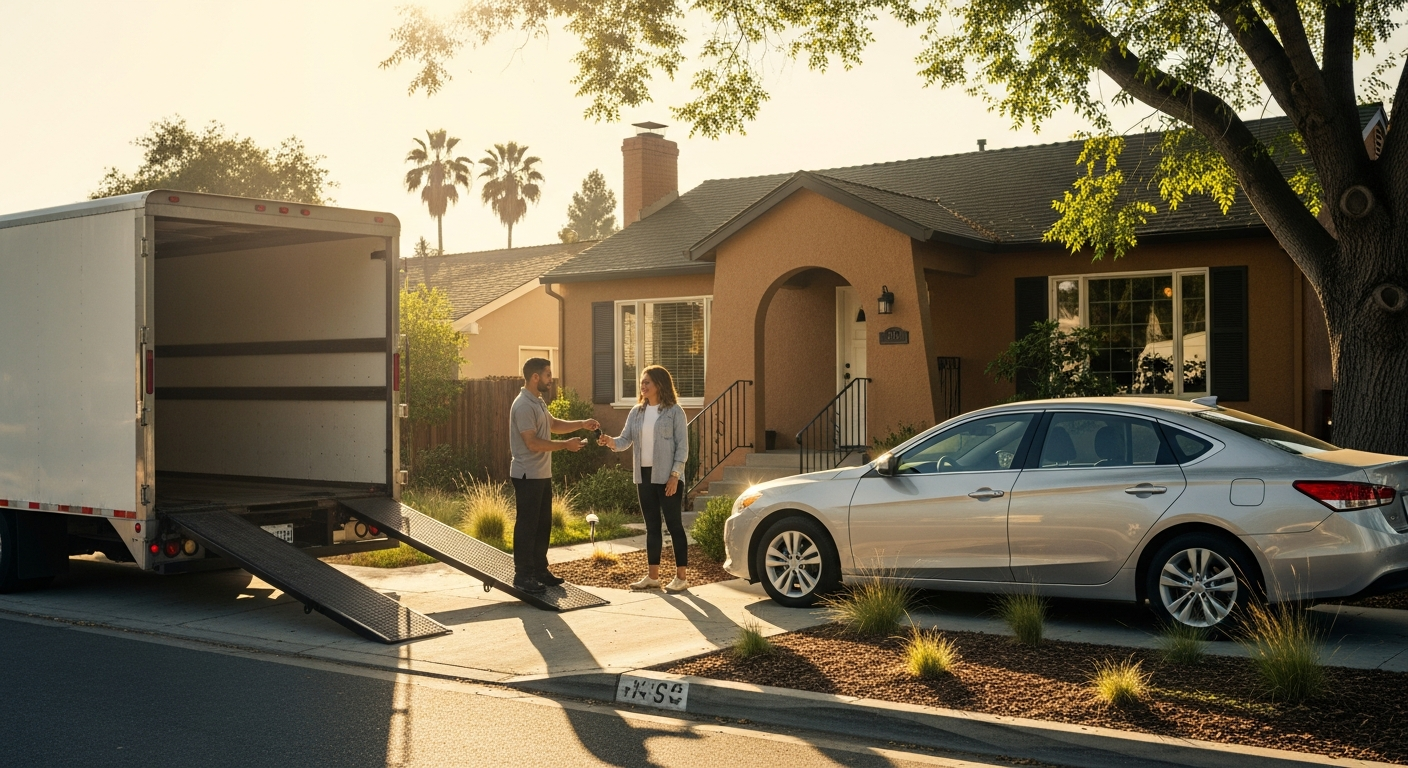 Car being delivered to a Sacramento home driveway
