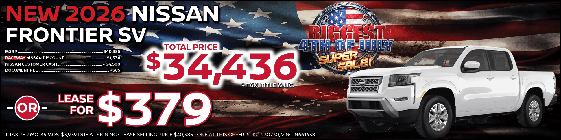 2026 Nissan Frontier Lease Offer