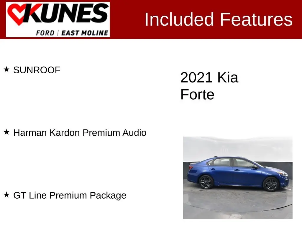 Used 2021 Kia Forte GT-Line with VIN 3KPF34AD6ME272558 for sale in East Moline, IL