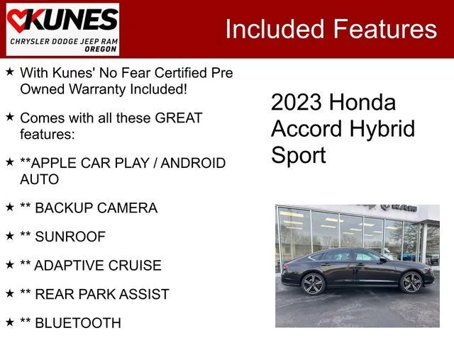 Used 2023 Honda Accord Hybrid Sport with VIN 1HGCY2F55PA057644 for sale in Oregon, IL