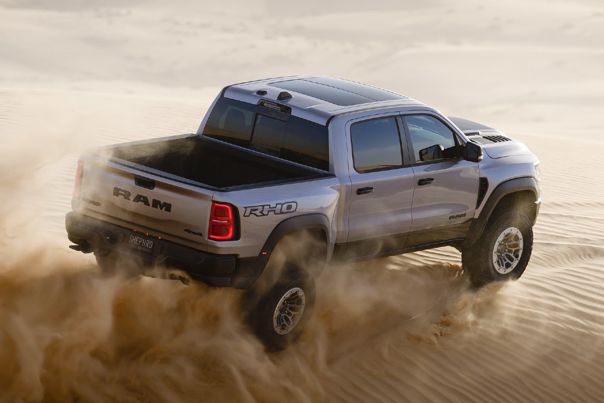 2025 RAM 1500 RHO Exterior Passenger Side Rear Profile while Off-Roading