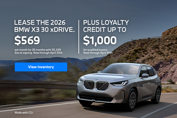 2026 X3 lease starting at $569 per month for 39 months