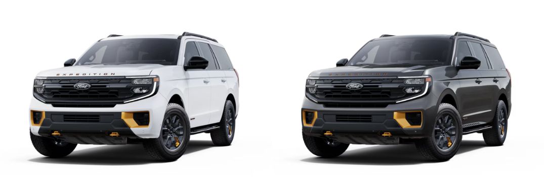 Oxford White and Dark Matter Gray Metallic Ford Expedition Tremor Models on White Background