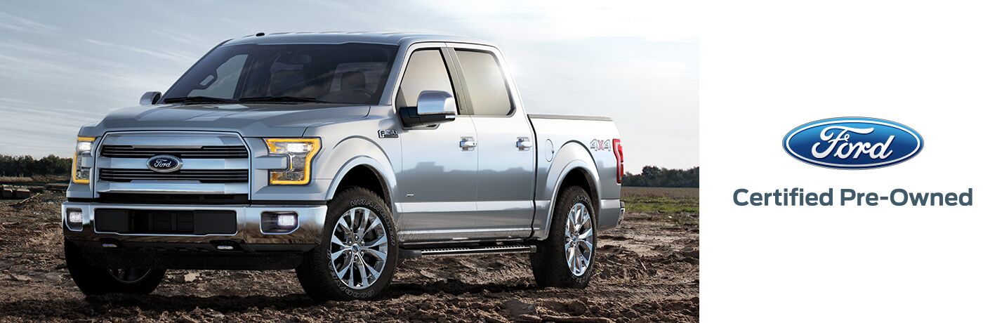 front view of a silver certified pre-owned Ford F-150