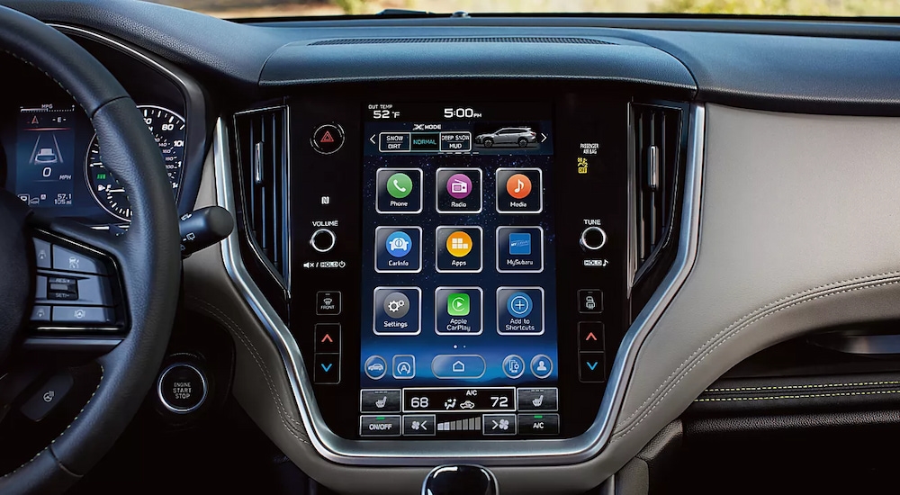 Close-up of the STARLINK infotainment system in a 2025 Subaru Outback.
