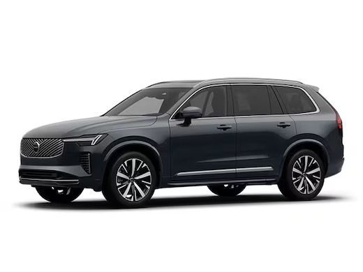 Denim Blue Metallic 2027 Volvo XC90 SUV shown from a front three-quarter angle against a plain white studio background.