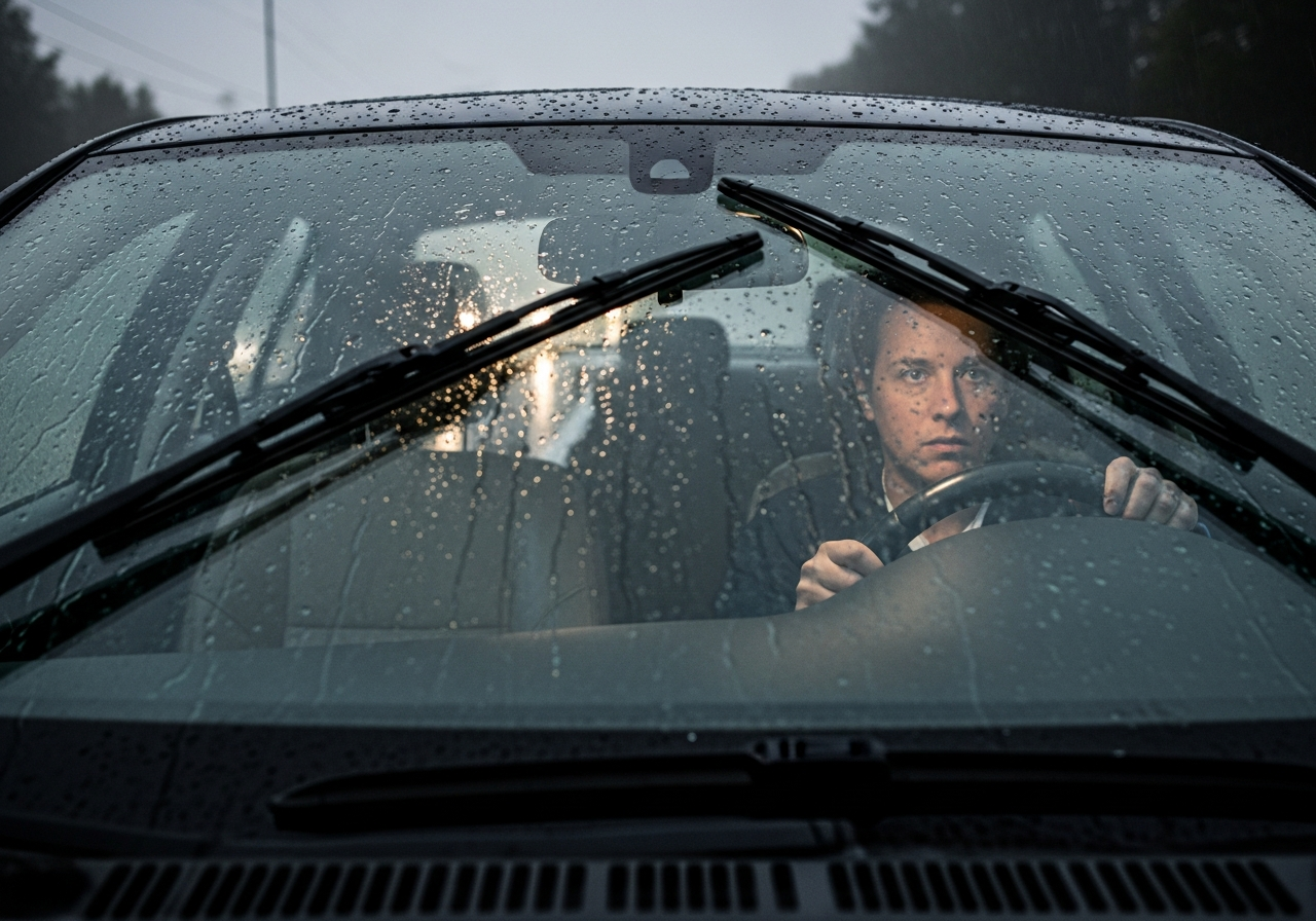 Close-up of car tire tread and brake rotor in a service bay