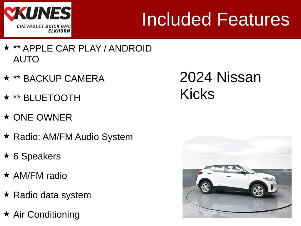 Used 2024 Nissan Kicks S with VIN 3N1CP5BV5RL578225 for sale in Elkhorn, WI