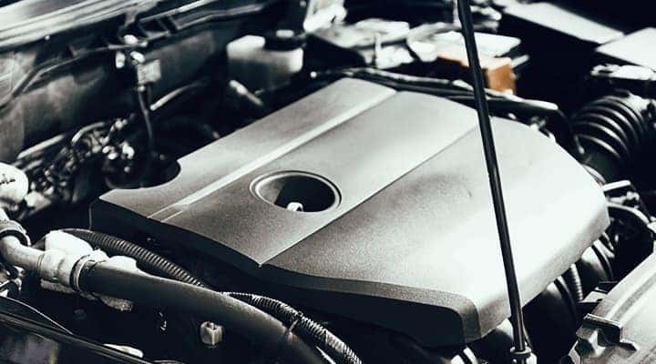 Vehicle hood open showing engine