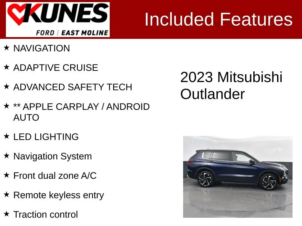 Used 2023 Mitsubishi Outlander SEL with VIN JA4J3VA86PZ035638 for sale in East Moline, IL
