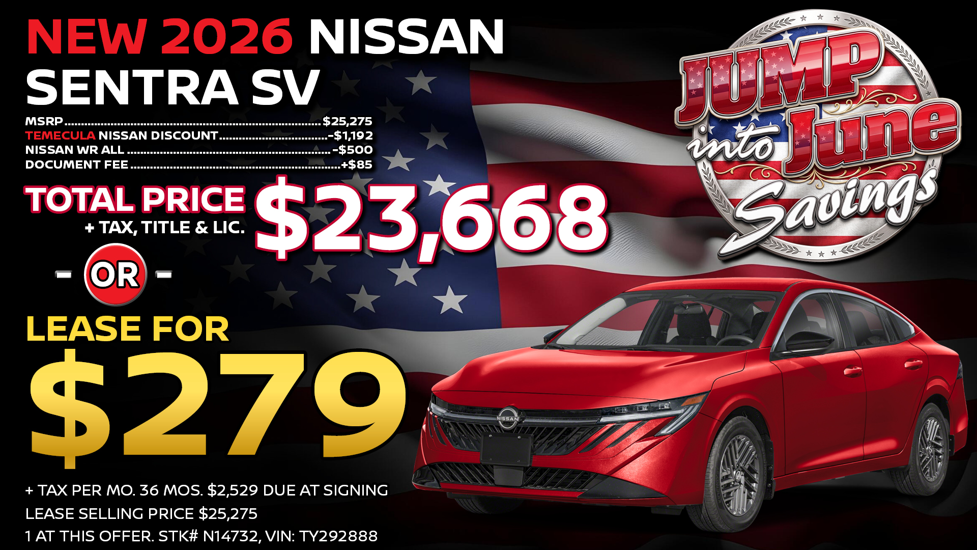 2026 Nissan Sentra SV Lease Special