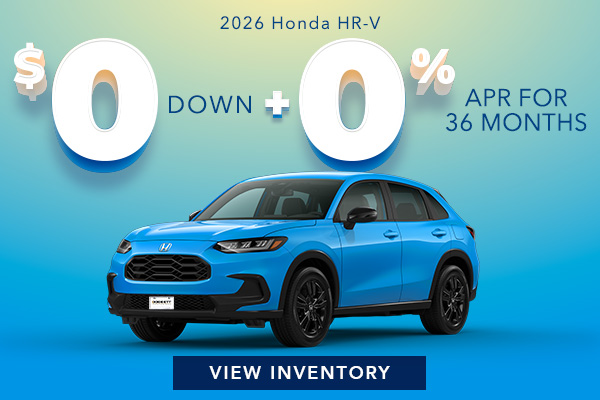 0 down and 0% APR on 2026 HR-V