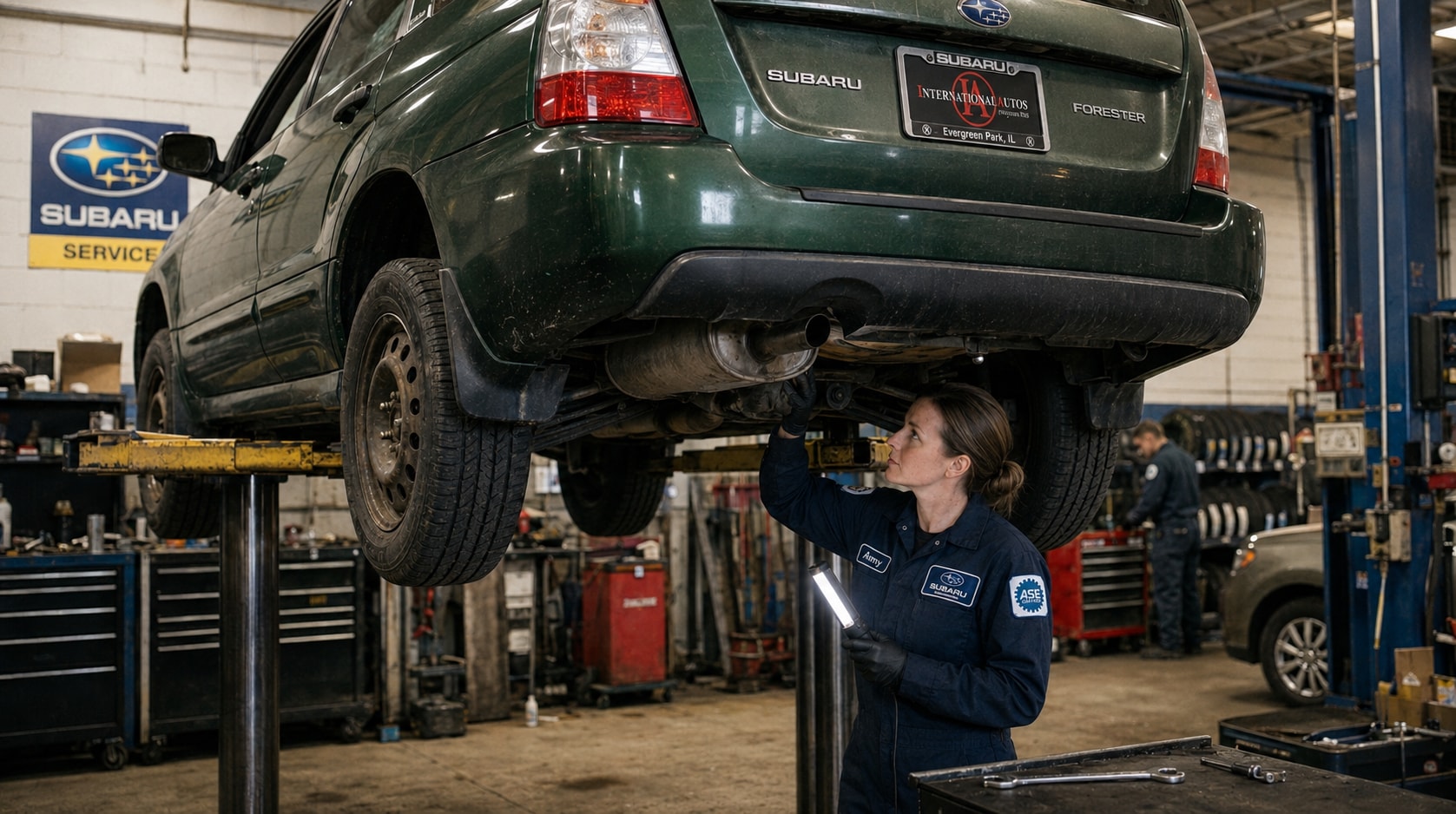 Mechanic getting a Subaru Forester Road Ready