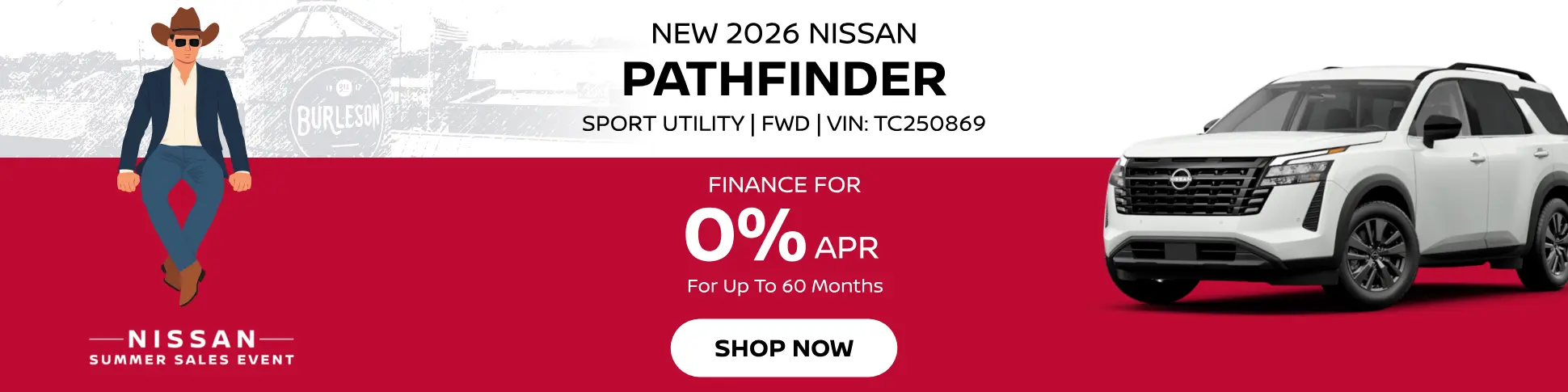 Finance a new 2026 Nissan Pathfinder for 0% APR for up to 60 months