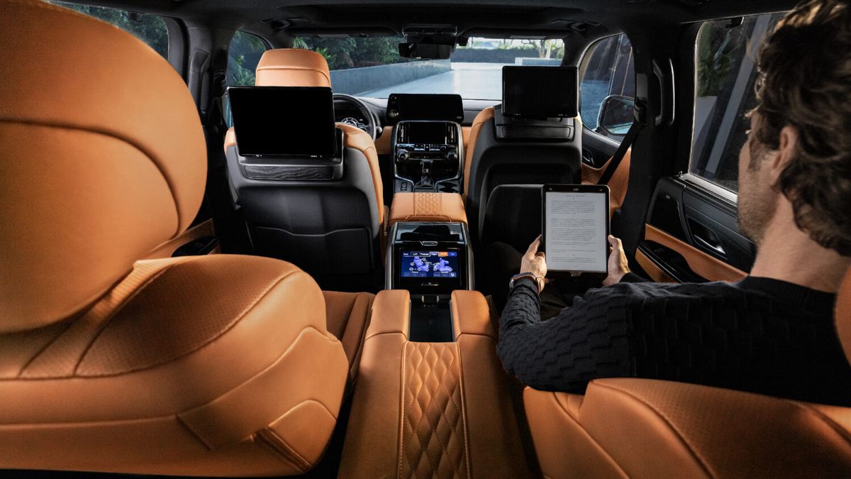 2026 Lexus LX Ultra Luxury rear seats with dual displays and rear control panel