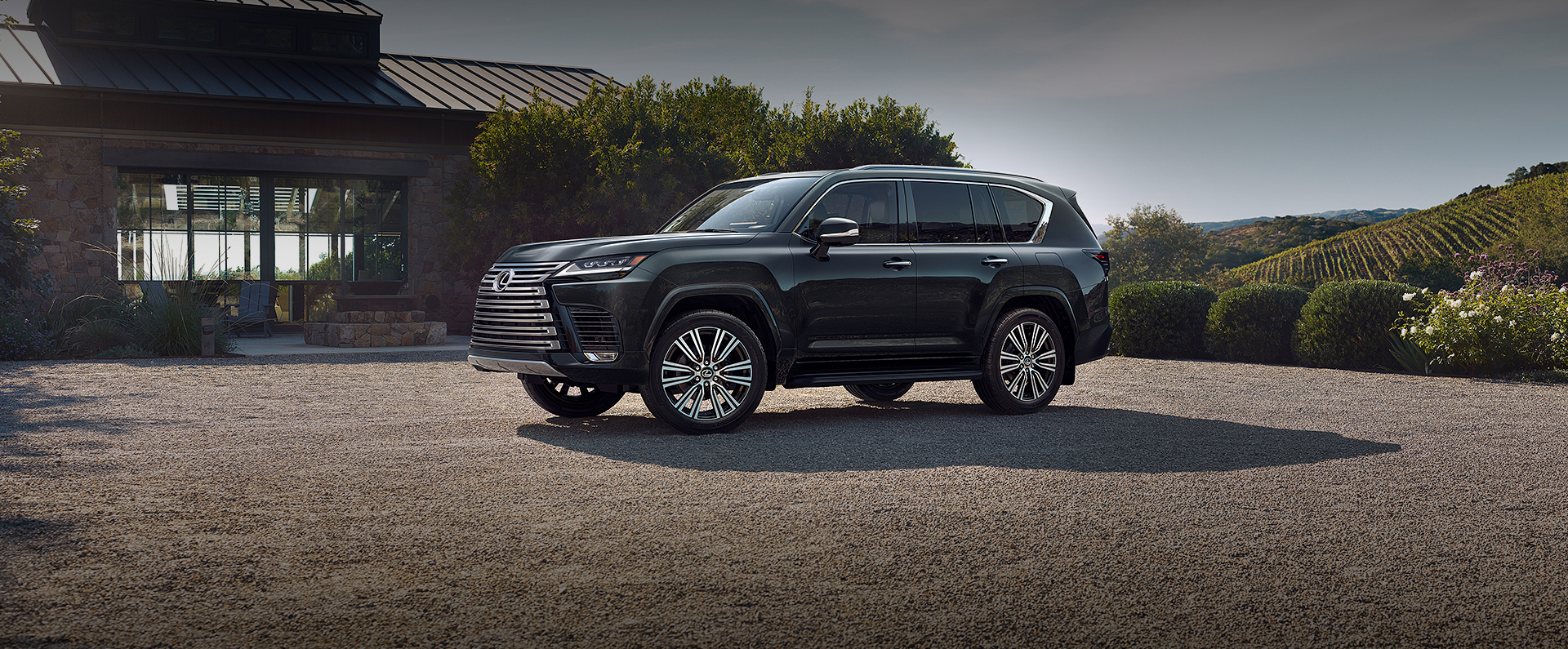 Exterior of the Lexus LX shown in Caviar.