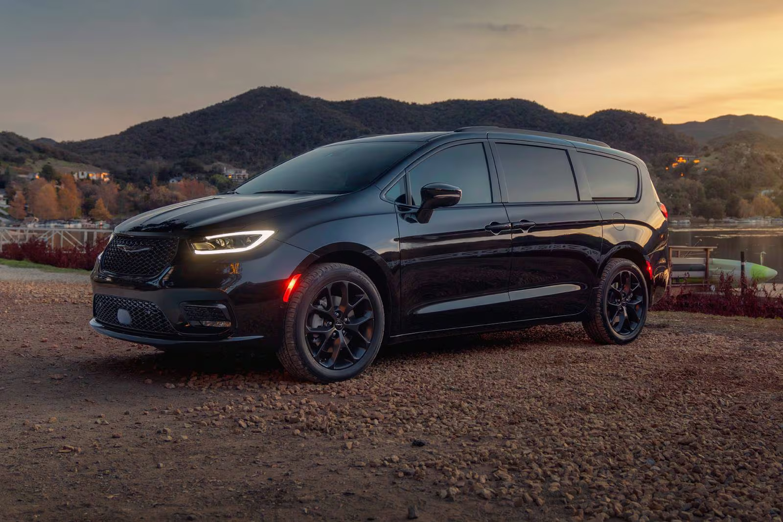 A black van sitting parked.
