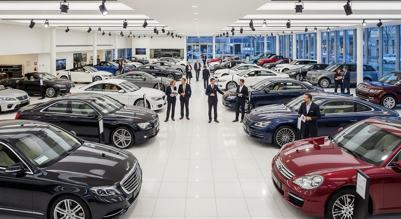 Modern car showroom with vehicles on display