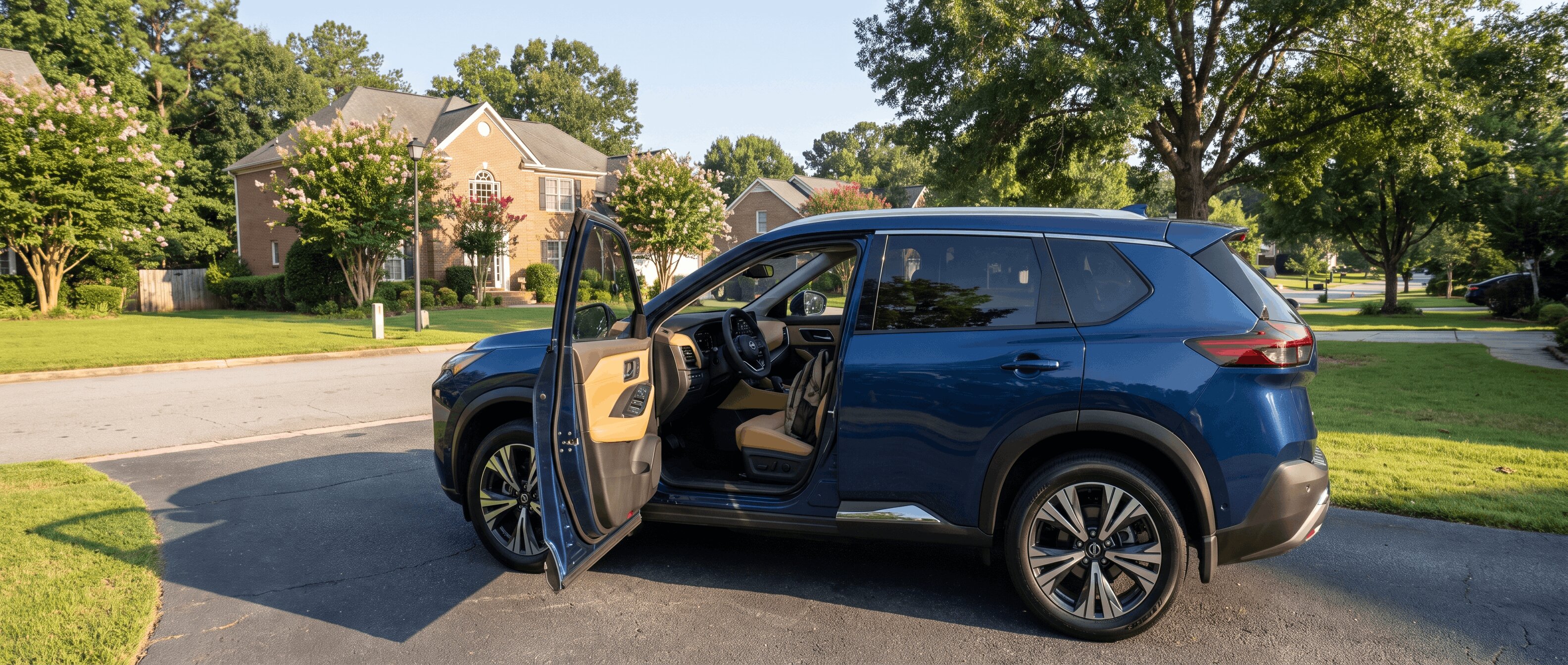 2026 Nissan Rogue driver door panel showing memory seat buttons 1 and 2 for driver profile setup