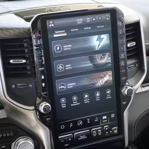 2025 RAM 1500 REV Infotainment touchscreen display.