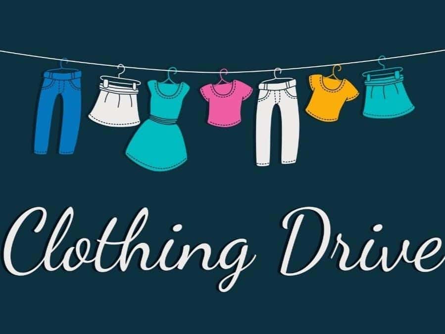 Clothing drive graphic with clothes on a line