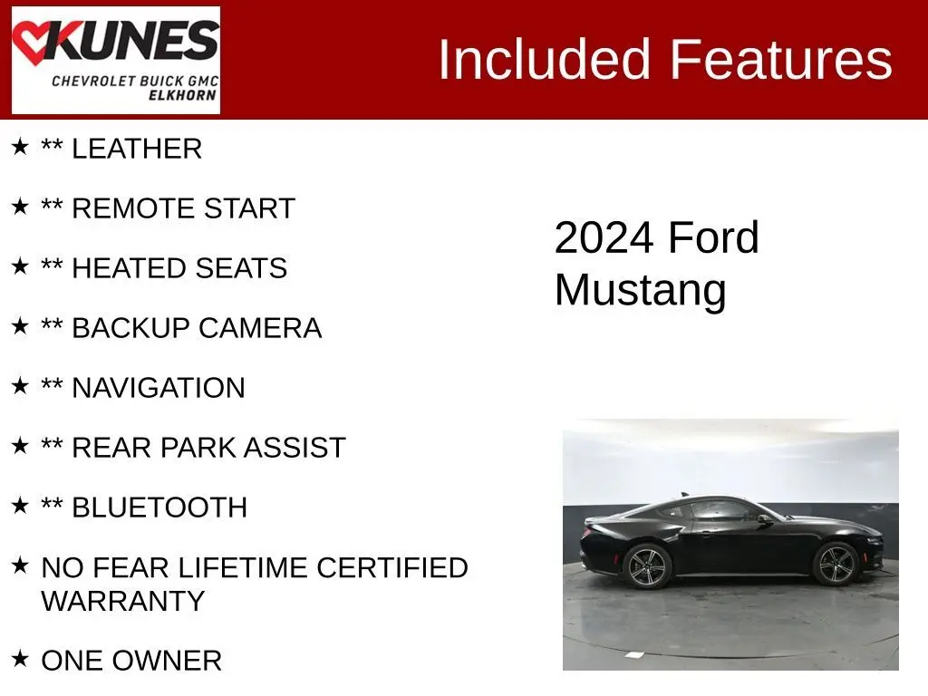 Used 2024 Ford Mustang EcoBoost Premium with VIN 1FA6P8TH8R5126487 for sale in Elkhorn, WI