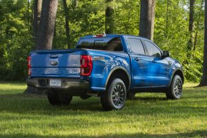 rear view of a blue 2019 Ford Ranger