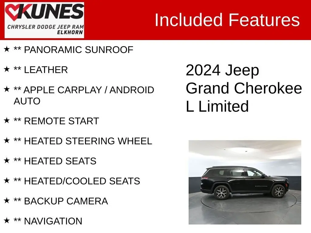 Used 2024 Jeep Grand Cherokee L Limited with VIN 1C4RJKBG3R8507354 for sale in Elkhorn, WI