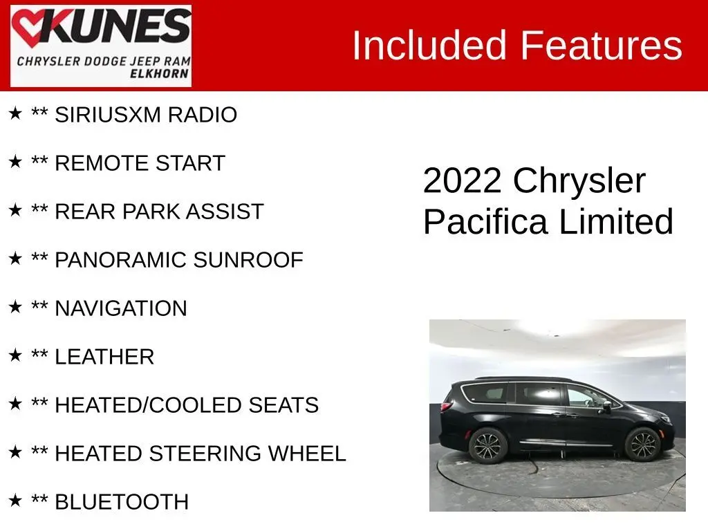 Used 2022 Chrysler Pacifica Limited with VIN 2C4RC1GGXNR127634 for sale in Elkhorn, WI