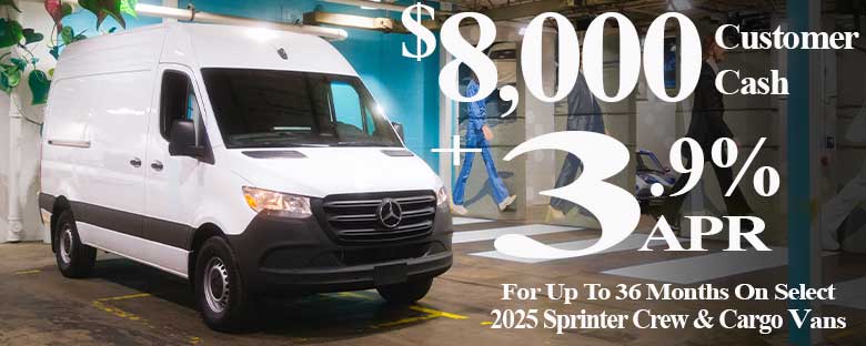 2025 Sprinter Cargo & Crew Vans parked in the Masano Auto Park