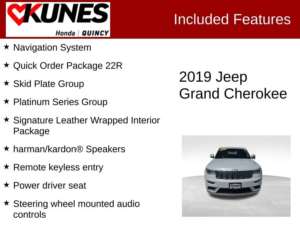 Used 2019 Jeep Grand Cherokee Summit with VIN 1C4RJFJT1KC558781 for sale in Quincy, IL