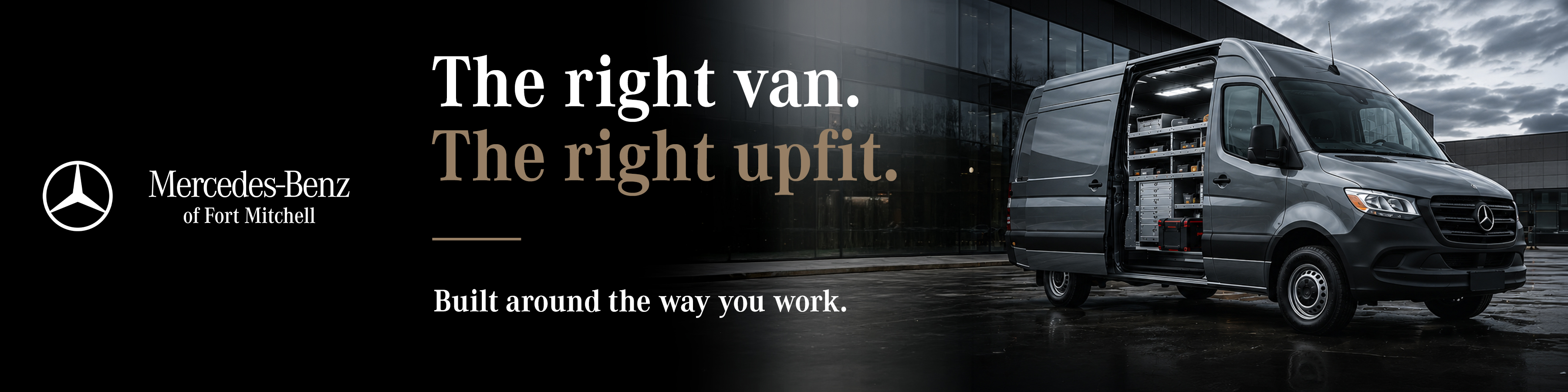 Mercedes-Benz Sprinter cargo van with custom upfit shelving and storage at Mercedes-Benz of Fort Mitchell