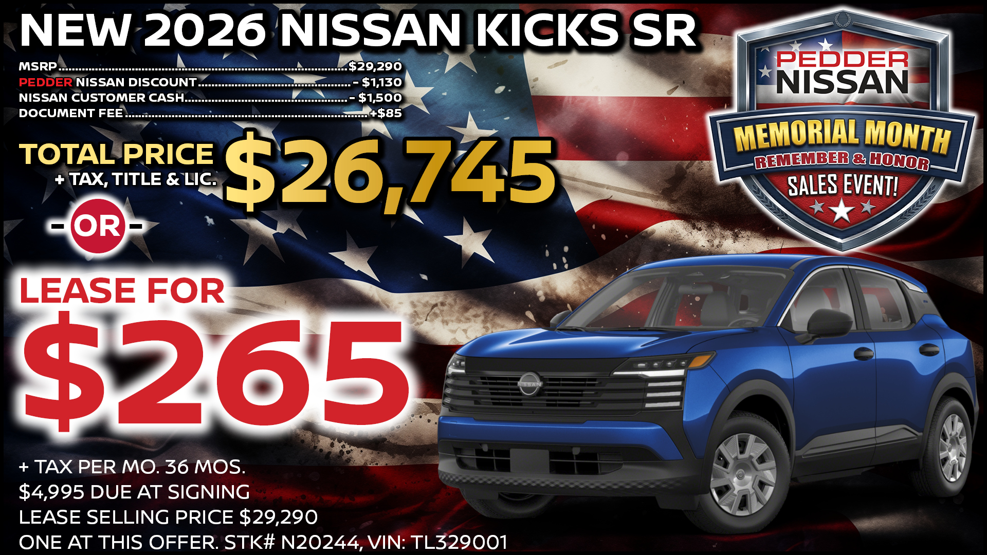 2026 Nissan Kicks SR Lease Special