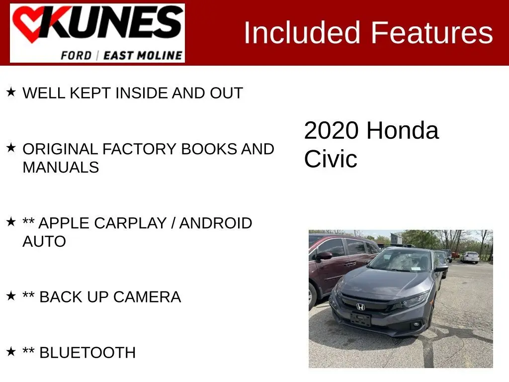 Used 2020 Honda Civic Sport with VIN 2HGFC4B87LH304004 for sale in East Moline, IL