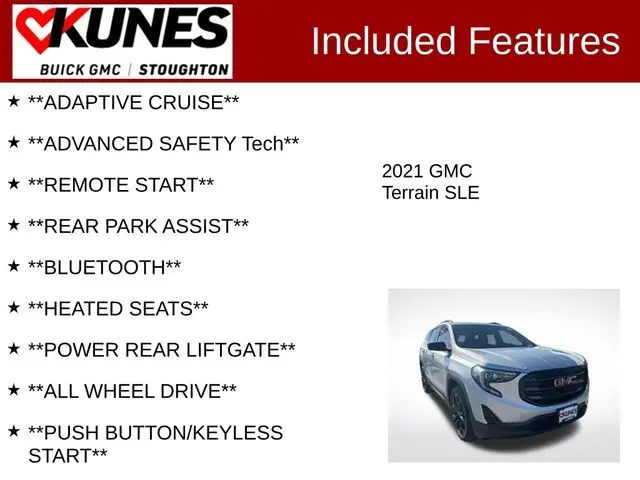 Used 2021 GMC Terrain SLE with VIN 3GKALTEV0ML338044 for sale in Stoughton, WI