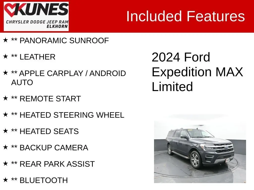 Used 2024 Ford Expedition Limited with VIN 1FMJK2A83REA35660 for sale in Elkhorn, WI