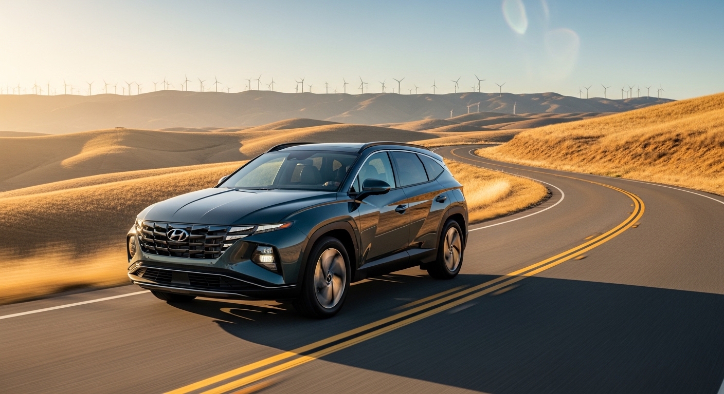 Hyundai hybrid SUV driving near Bakersfield, CA